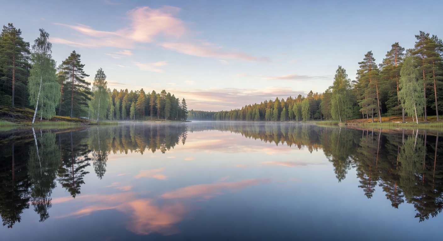 Beautiful calm lake reflecting the sky in Finland