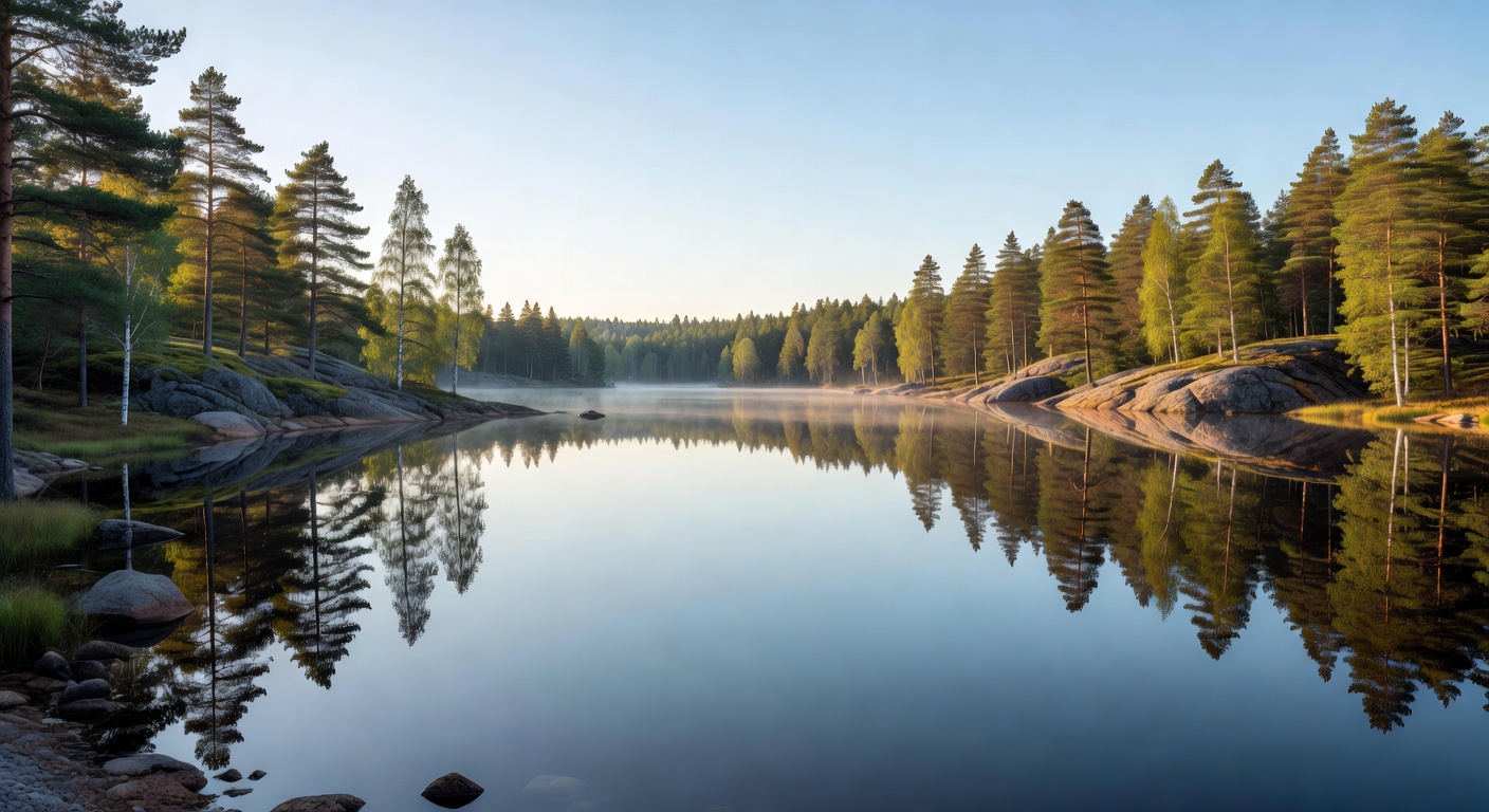 Calm nature lake view in Finland